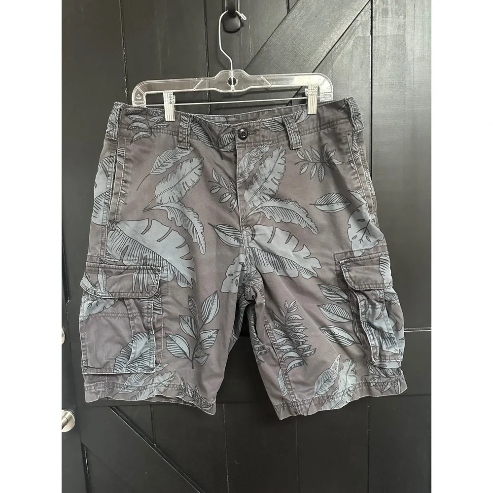 Gap Lived-In Mens Cargo Shorts Gray Tropical Leaf Print Size 34 Cotton Gorpcore - Picture 1 of 7